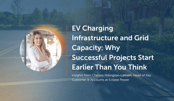 Image of a woman with the article heading and an EV charging port behind her.