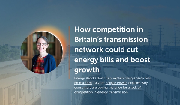 Article heading, a woman with transmission networks behind her